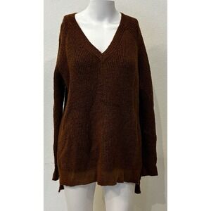 Natural Collections Womens Brown V-Neck Soft Sweater Size L Classic Timeless